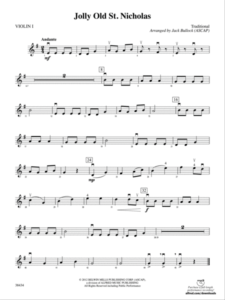 Jolly Old St. Nicholas: 1st Violin String Orchestra scores gallery preview page 1