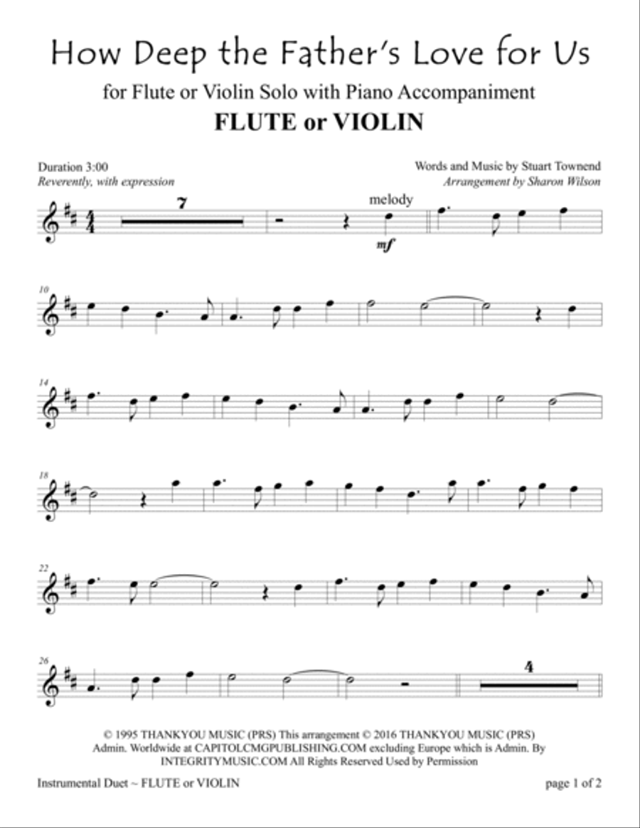 How Deep The Father's Love For Us Violin Solo scores gallery preview page 3