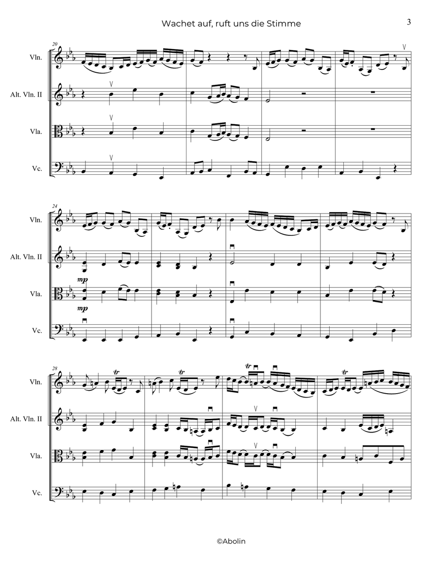 Bach: Wachet auf, BWV 140 (BWV 645) - String Trio (Violin, Viola, Cello), or 2 Violins and Cello String Trio scores gallery preview page 4