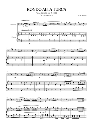 Rondo Alla Turca (Turkish March) • cello sheet music with piano accompaniment