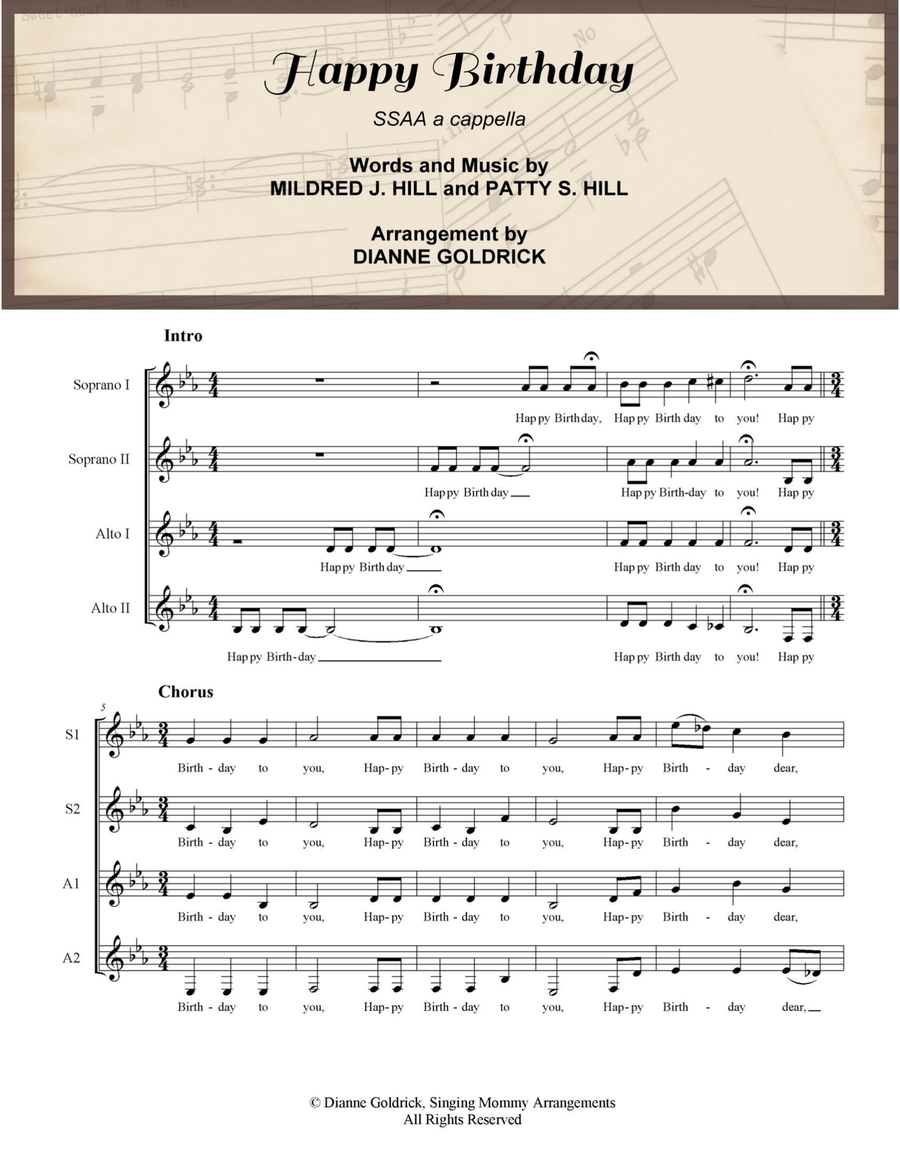Happy Birthday SSAA a cappella SSAA scores gallery preview page 1