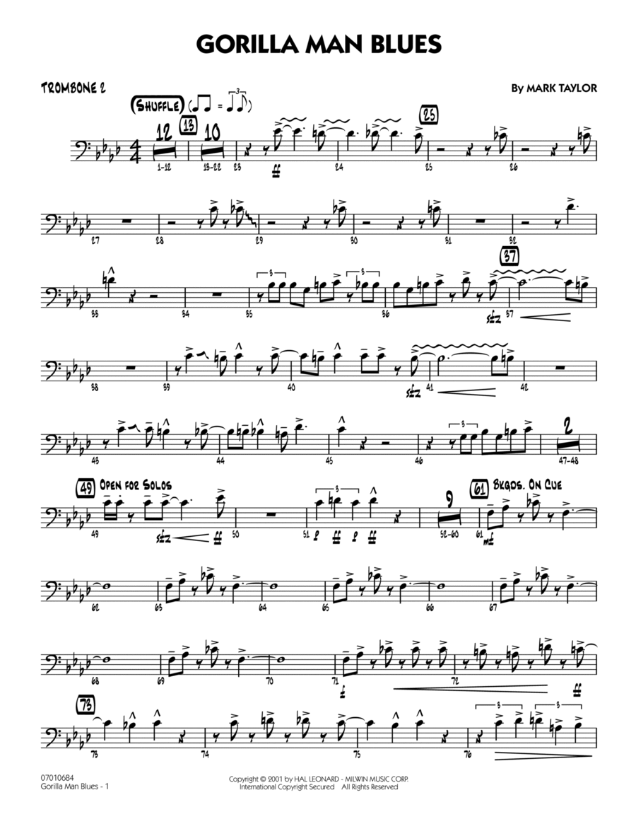 Gorilla Man Blues - Trombone 2 Trombone scores gallery preview page 1