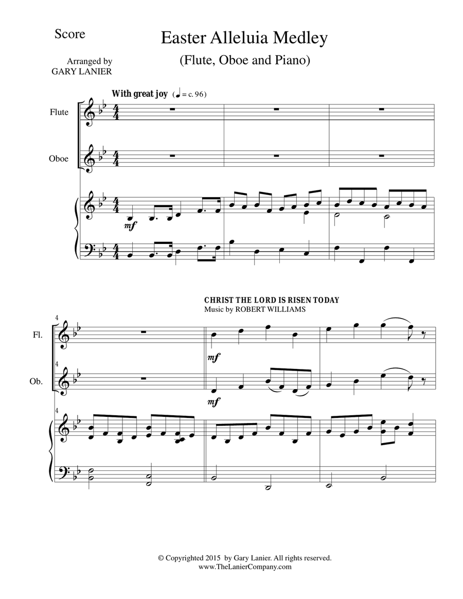 EASTER ALLELUIA MEDLEY (Trio – Flute, Oboe/Piano) Score and Parts Woodwind Duet scores gallery preview page 1