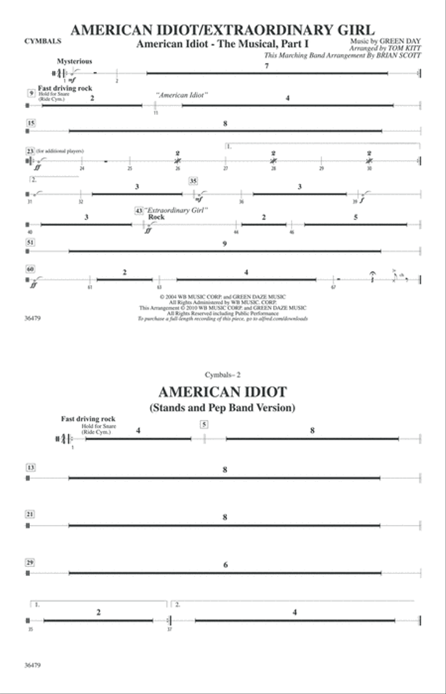 American Idiot / Extraordinary Girl: Cymbals Marching Band scores gallery preview page 1