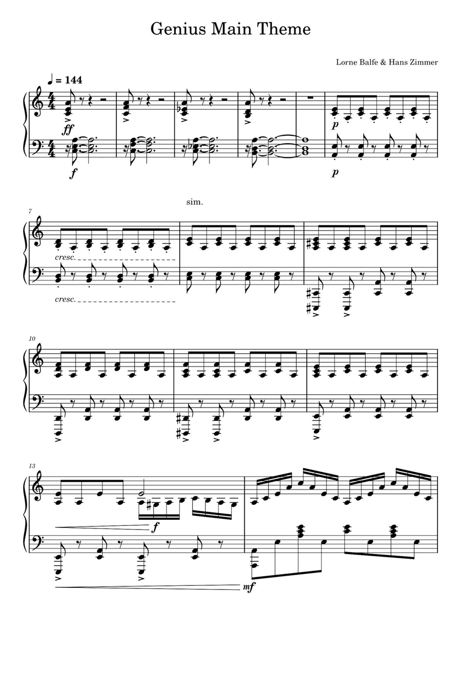 Genius: Aretha Main Title Theme Piano Solo scores gallery preview page 1
