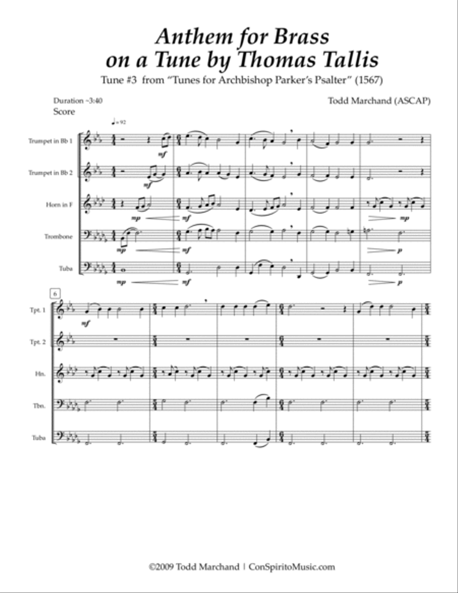Anthem for Brass on a Tune by Thomas Tallis - brass quintet Brass Quintet scores gallery preview page 3