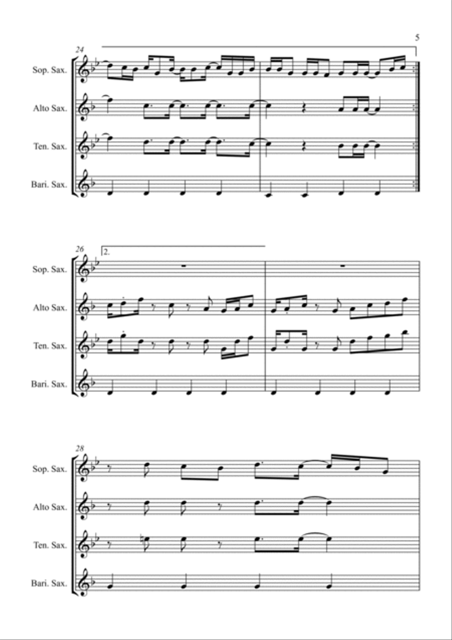 Stayin' Alive Saxophone Quartet scores gallery preview page 5