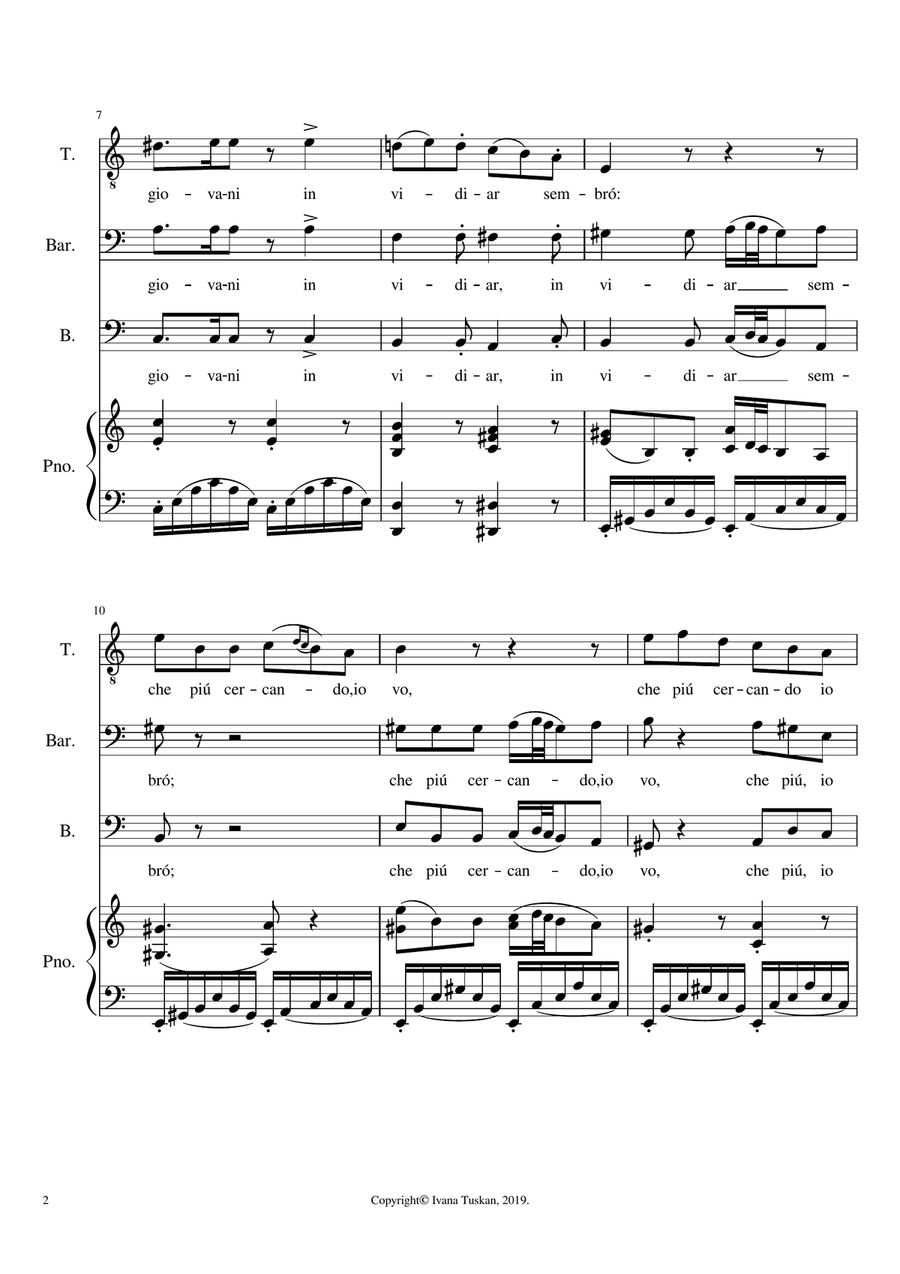 Una furtiva lagrima, TBB and piano, A minor 3-Part scores gallery preview page 2