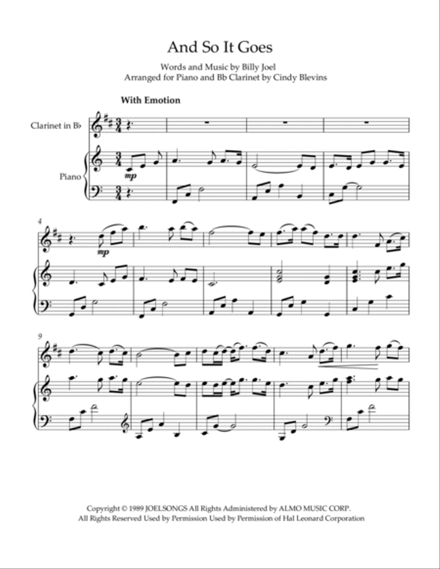 And So It Goes B-Flat Clarinet scores gallery preview page 2