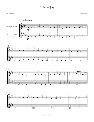 ode to joy easy trumpet duo sheet music in c - for beginners