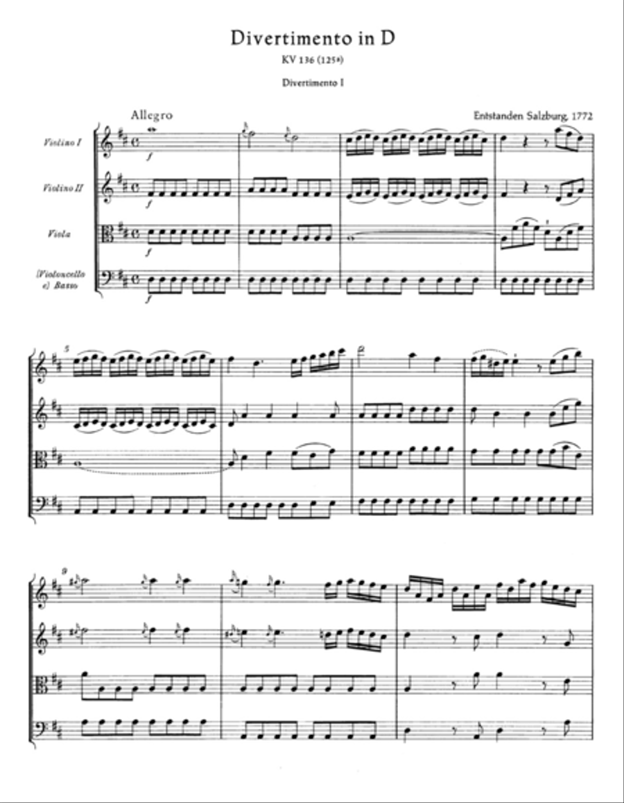Three Divertimenti for Strings K. 136-138 (125a-c) String Quartet scores gallery preview page 2