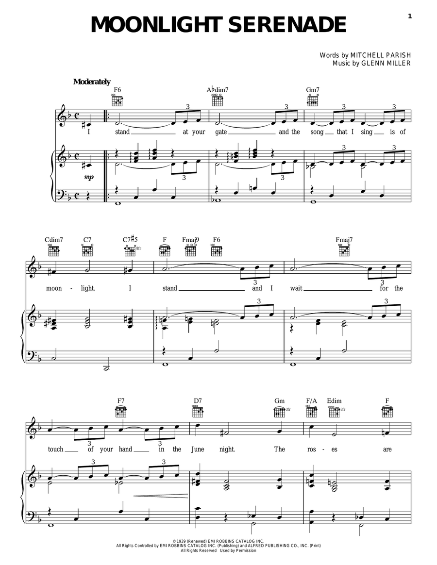 Moonlight Serenade Piano, Vocal, Guitar scores gallery preview page 1