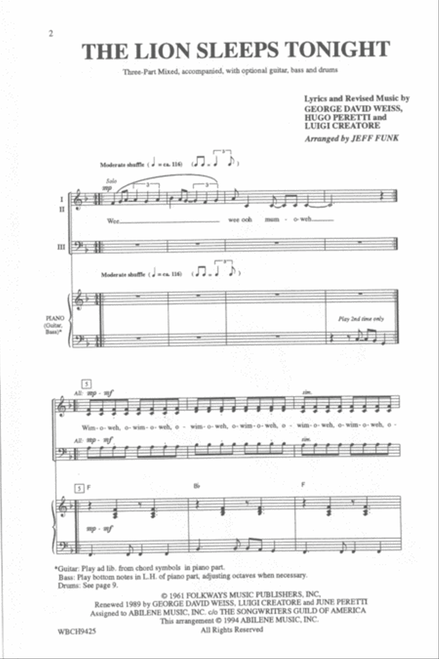 The Lion Sleeps Tonight The Lion Sleeps Tonight 2-Part scores gallery preview page 2