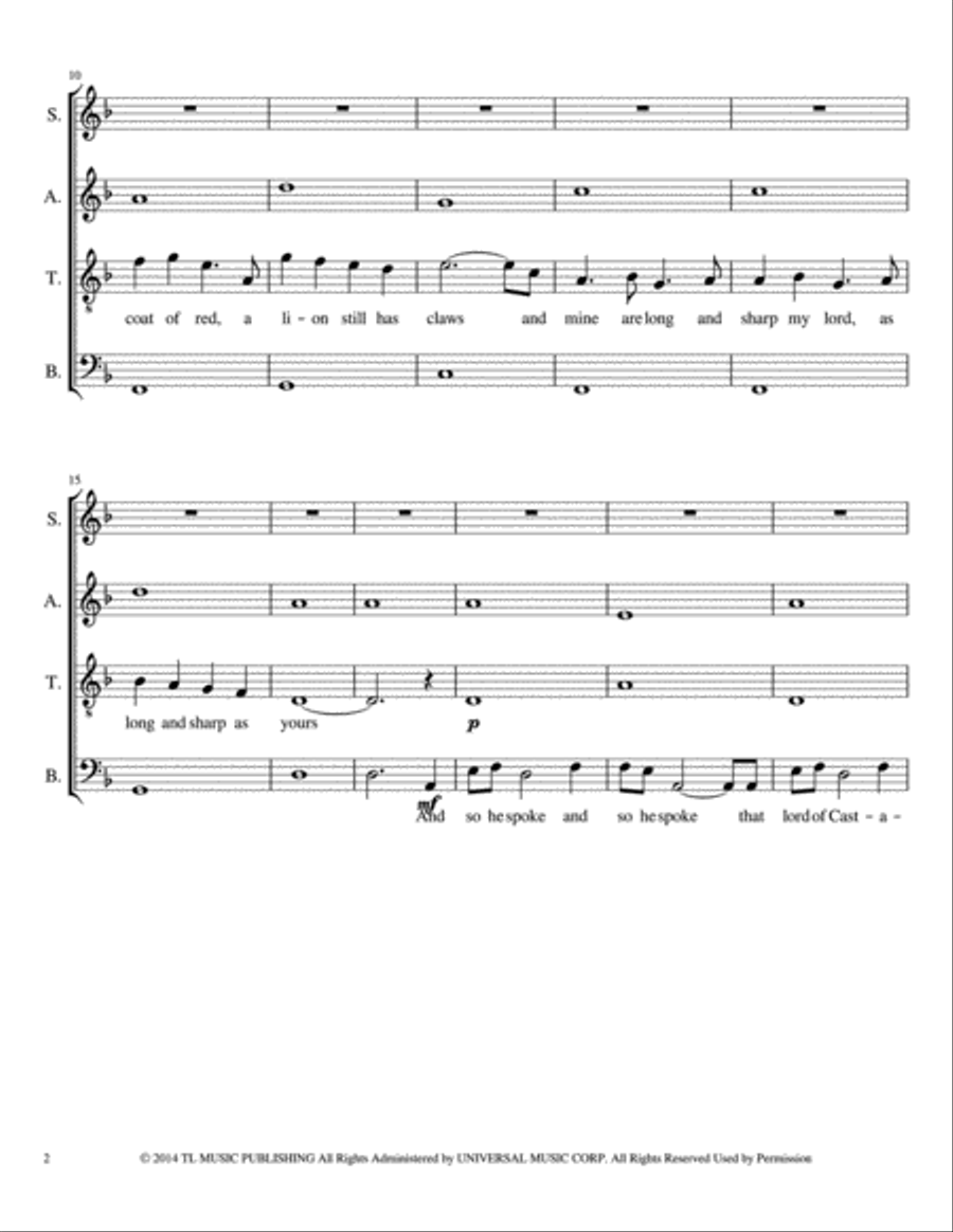 The Rains Of Castamere The Rains Of Castamere 4-Part scores gallery preview page 2