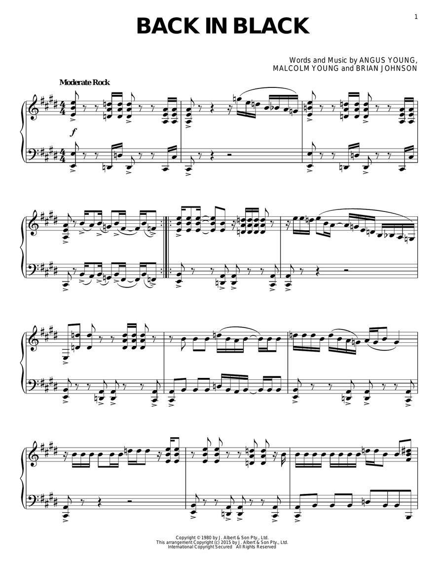 Back In Black Piano Solo scores gallery preview page 1