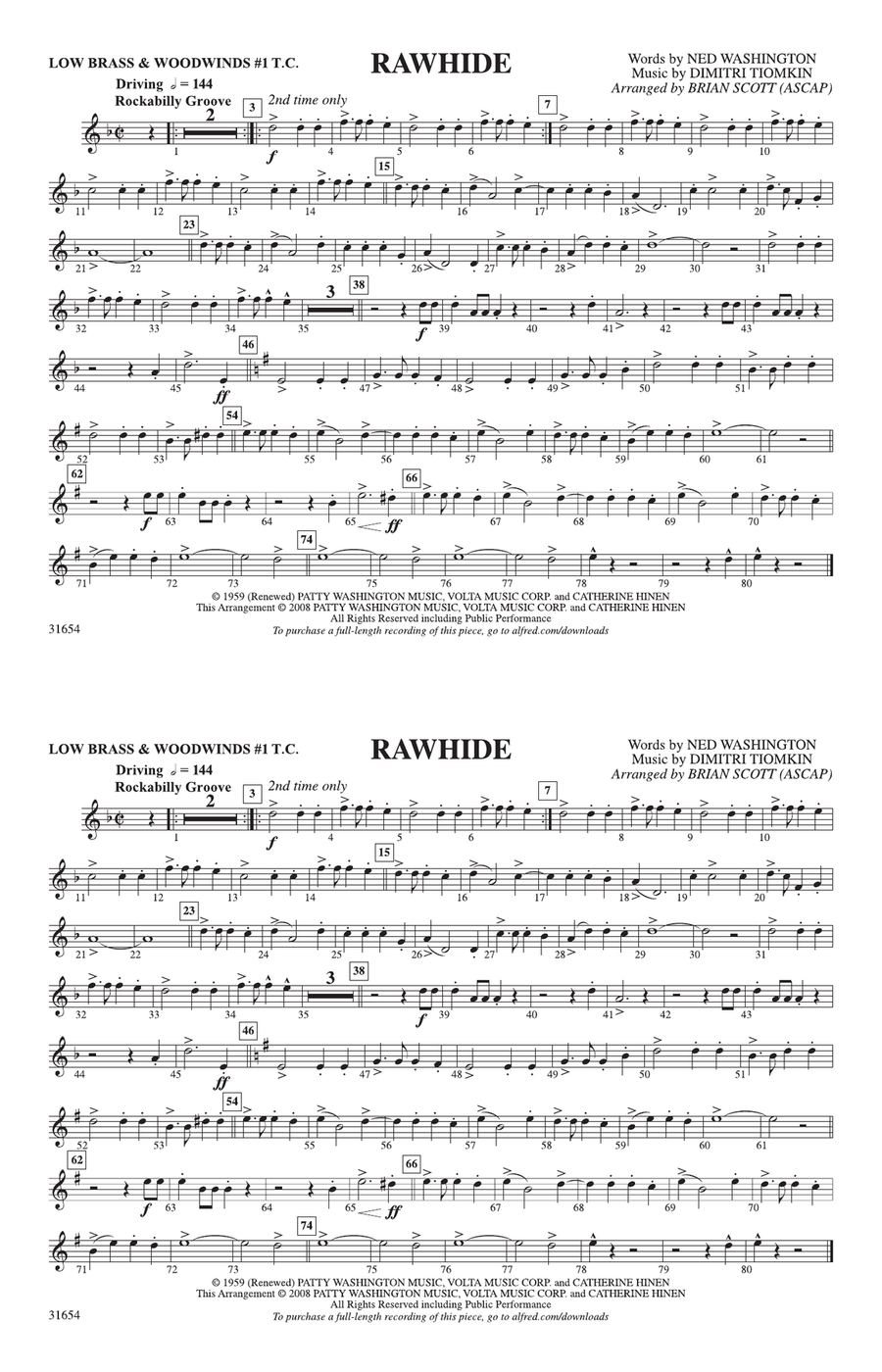 Rawhide: Low Brass & Woodwinds #1 - Treble Clef