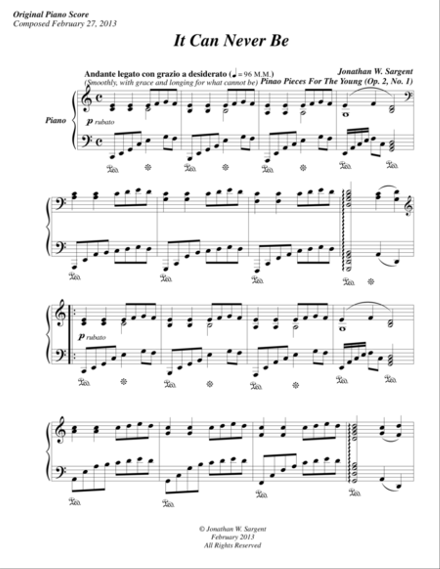 It Can Never Be - Piano Pieces For The Young No. 1, Op. 2 Piano Solo scores gallery preview page 1