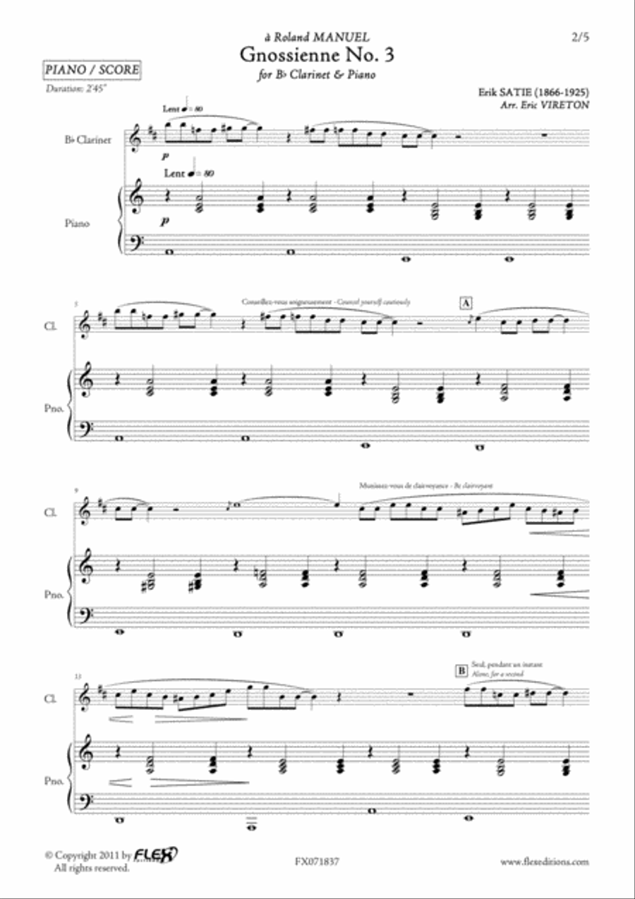 Gnossienne No. 3 B-Flat Clarinet scores gallery preview page 2