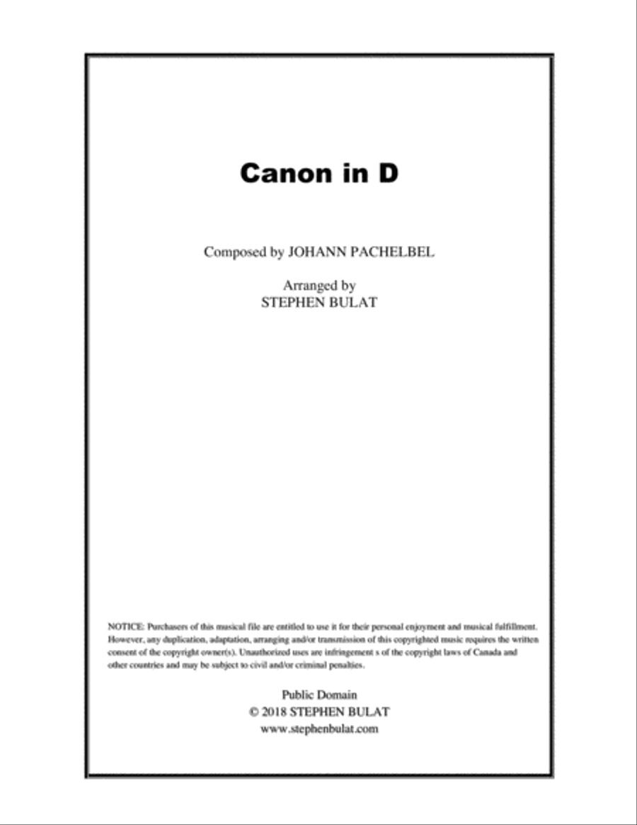 Canon in D (Pachelbel) - Lead sheet in original key of D Large Ensemble scores gallery preview page 1