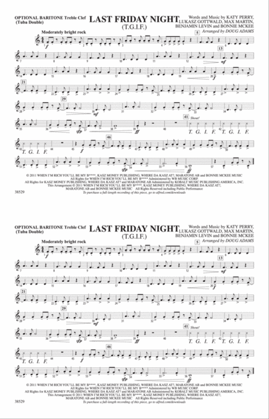 Last Friday Night (T.G.I.F.): Optional Baritone T.C. (Tuba Double) Marching Band scores gallery preview page 1