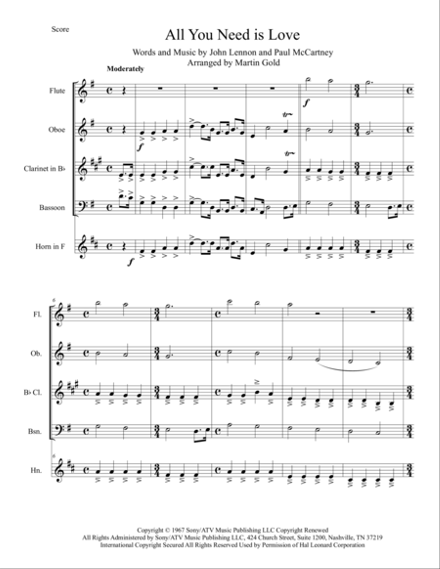 All You Need Is Love Woodwind Quintet scores gallery preview page 1