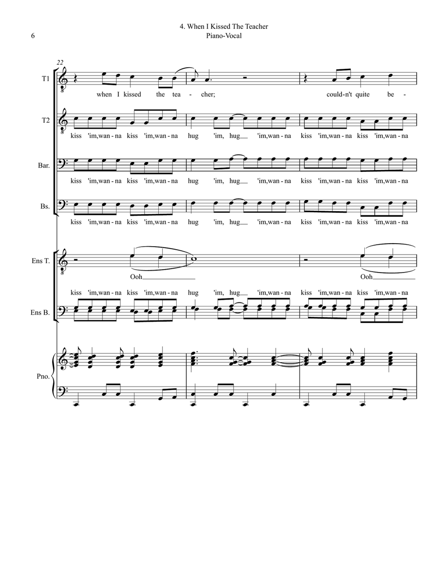 When I Kissed The Teacher TTBB scores gallery preview page 6