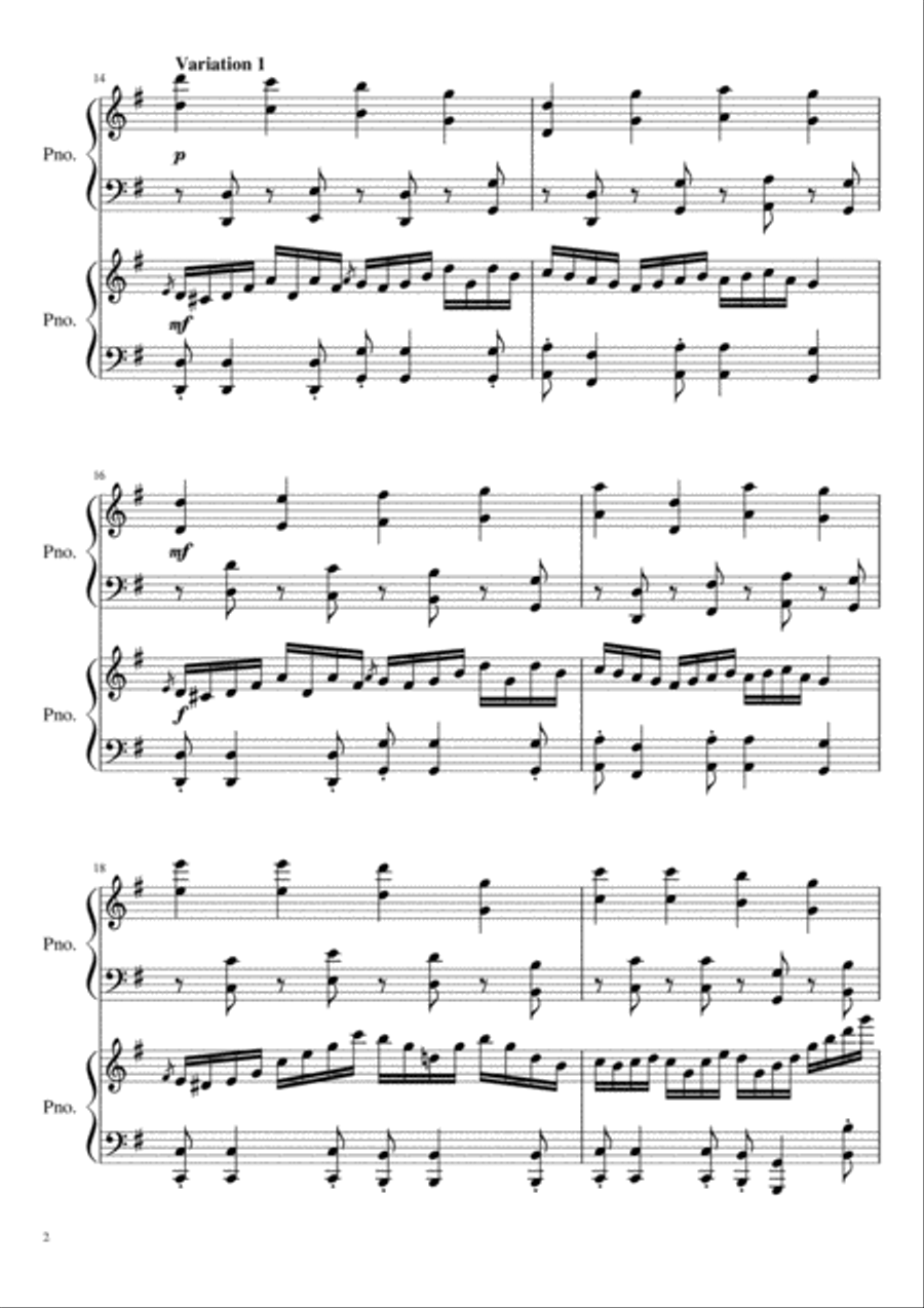 Once In Royal David's City variations for two pianos 2 Pianos, 4-Hands scores gallery preview page 2
