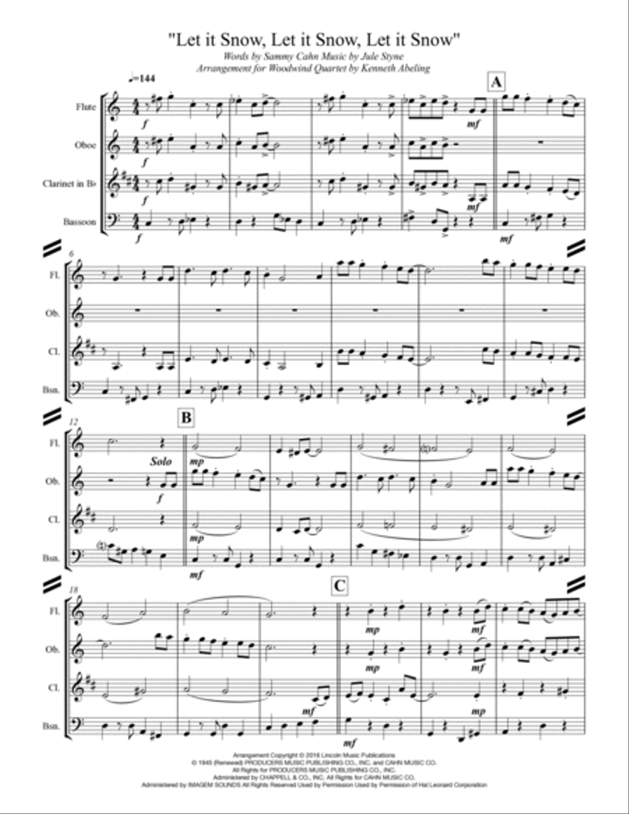 Let It Snow! Let It Snow! Let It Snow! Woodwind Quartet scores gallery preview page 2