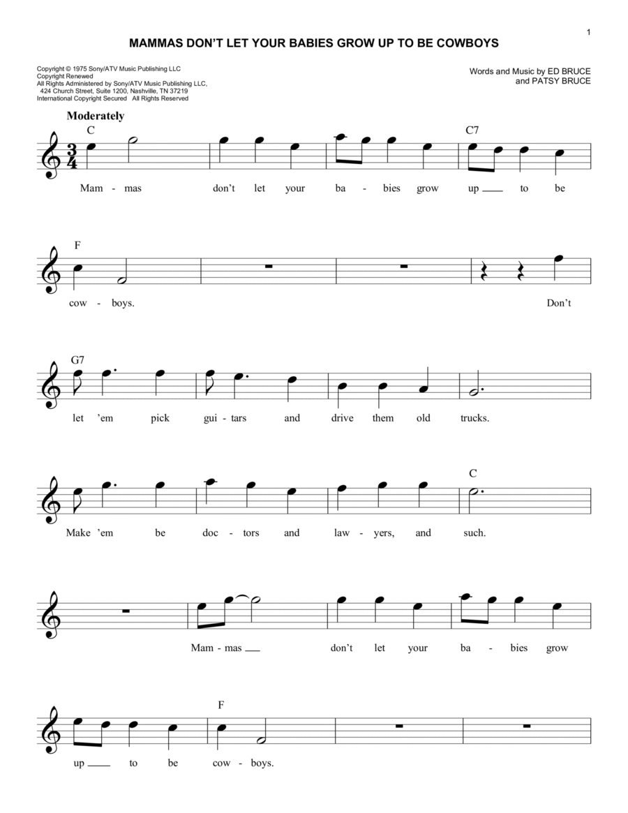 Mammas Don't Let Your Babies Grow Up To Be Cowboys Guitar scores gallery preview page 1