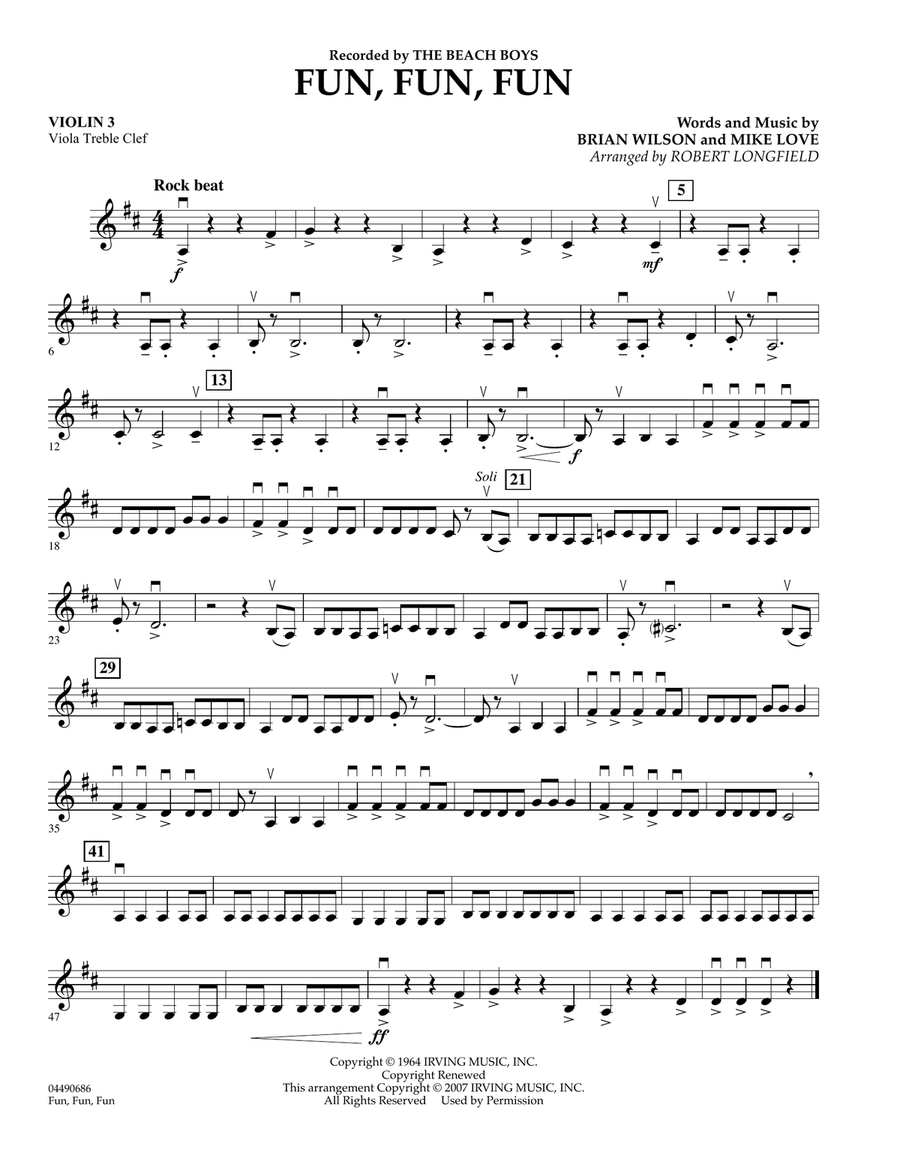 Fun, Fun, Fun - Violin 3 (Viola Treble Clef) Orchestra scores gallery preview page 1