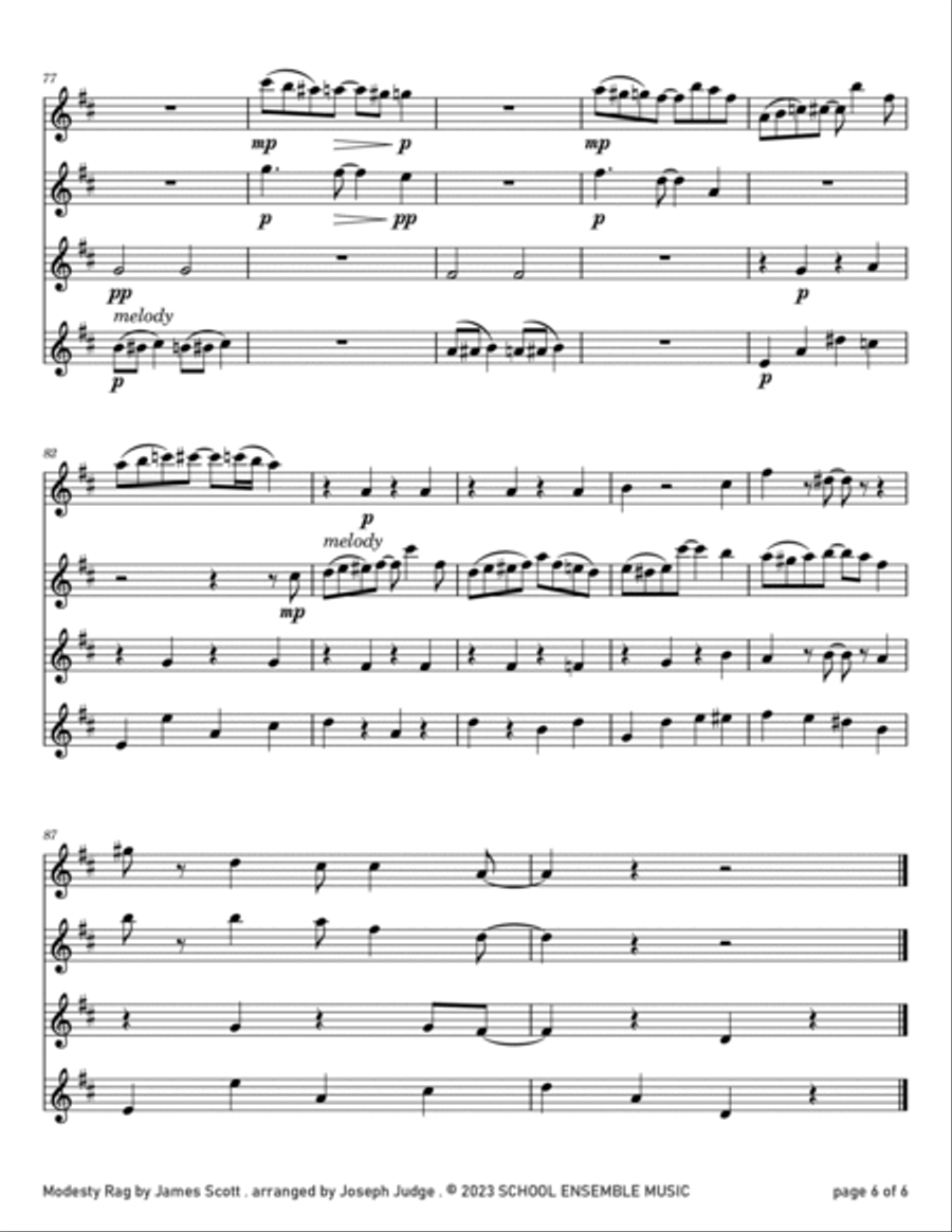 Modesty Rag by James Scott for Clarinet Quartet in Schools Clarinet Quartet scores gallery preview page 6