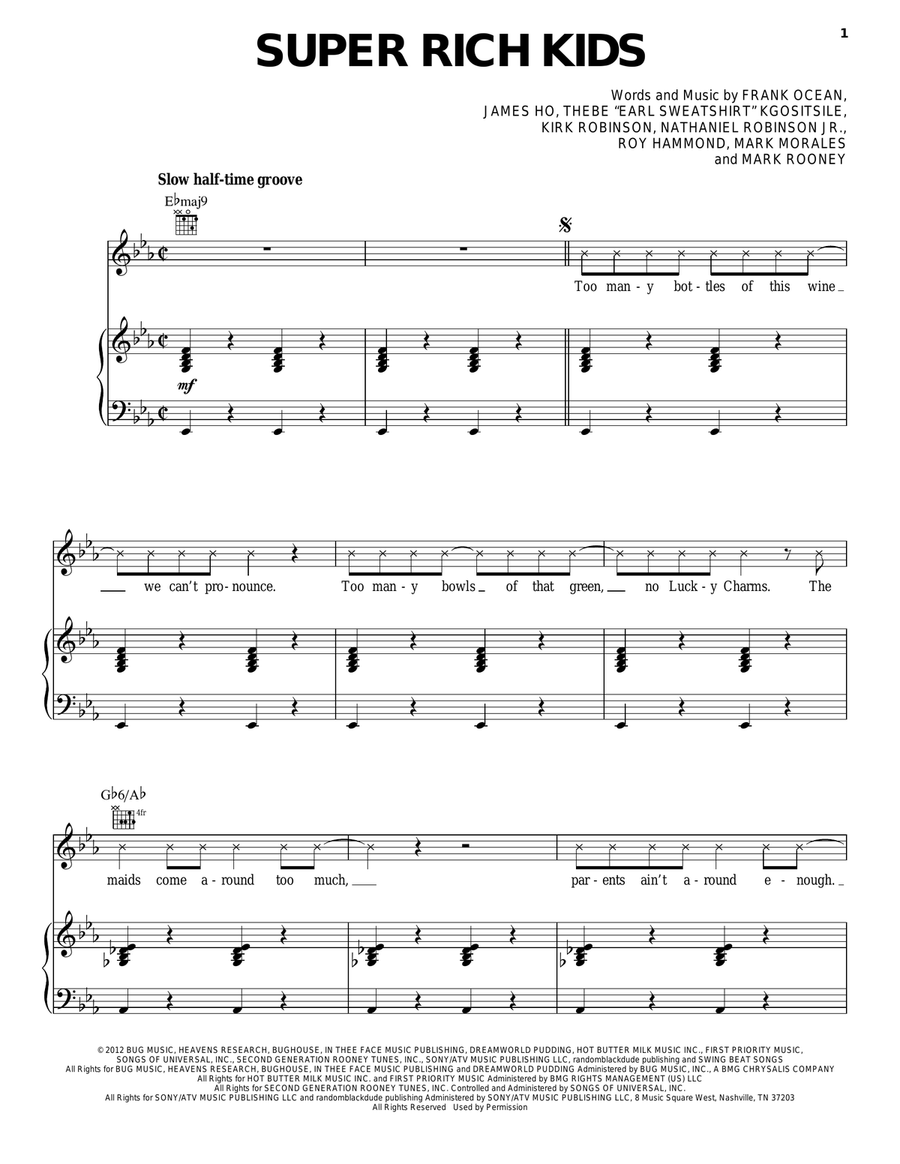 Super Rich Kids Piano, Vocal, Guitar scores gallery preview page 1