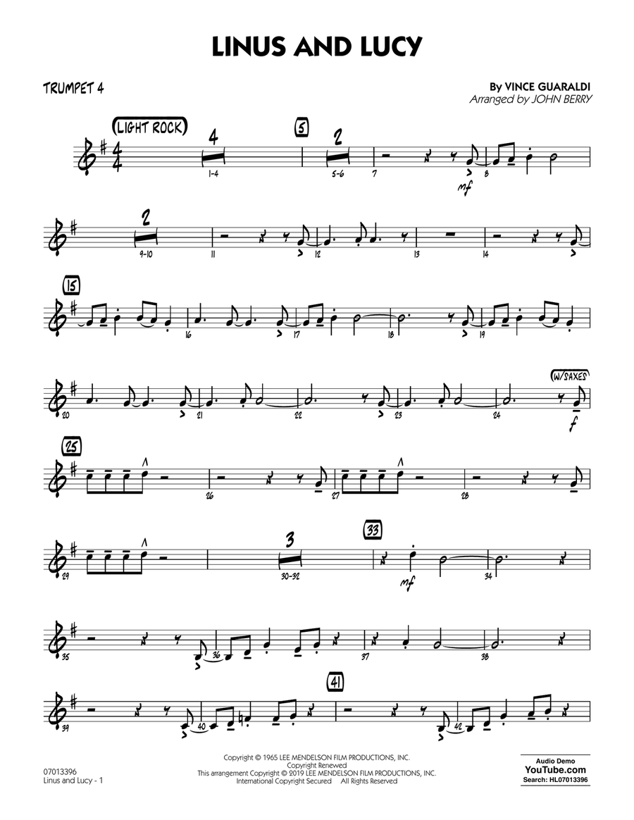 Linus and Lucy (arr. John Berry) - Trumpet 4 Jazz Ensemble scores gallery preview page 1