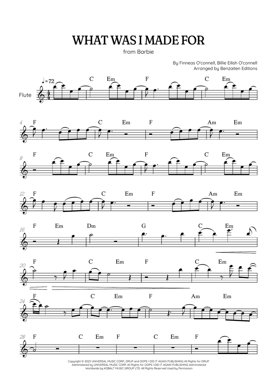 What Was I Made For? Flute Solo scores gallery preview page 1