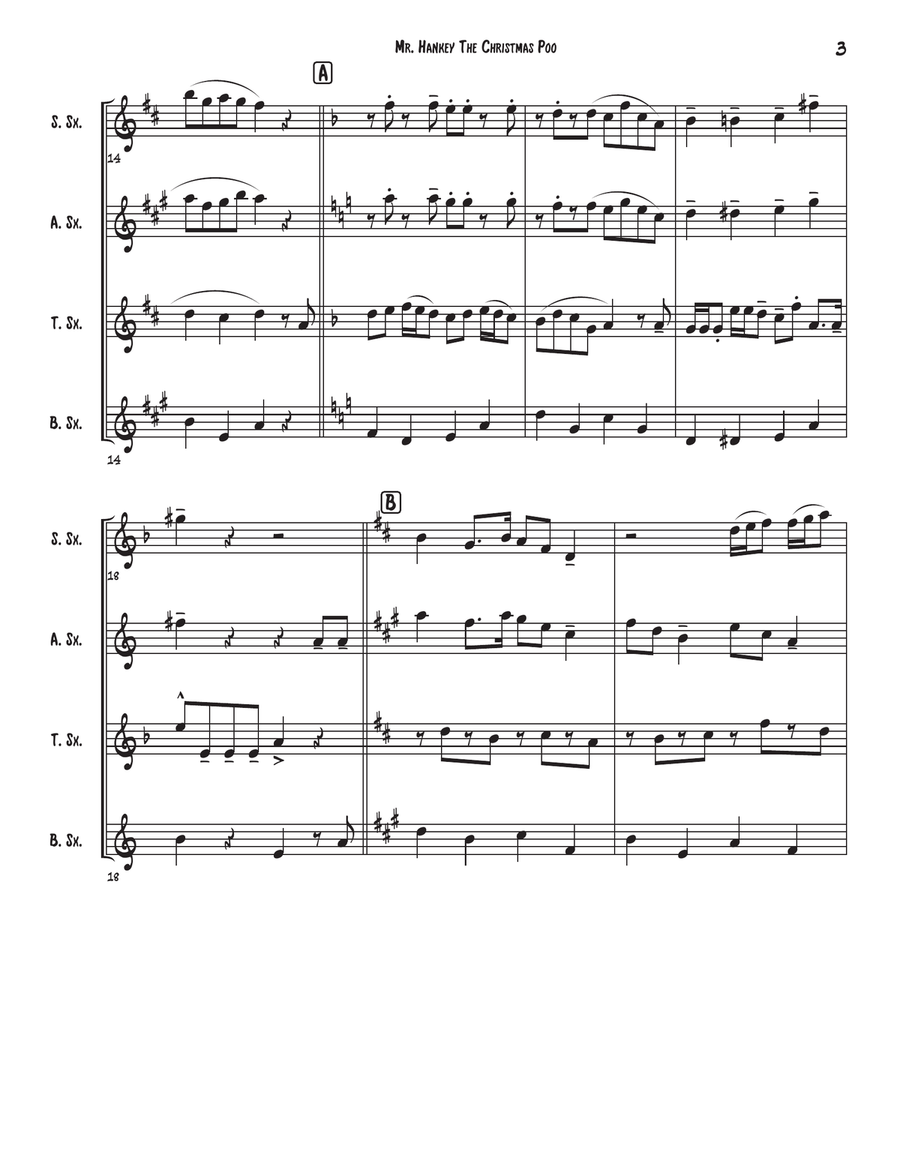 Mr. Hankey The Christmas Poo Saxophone Quartet scores gallery preview page 3