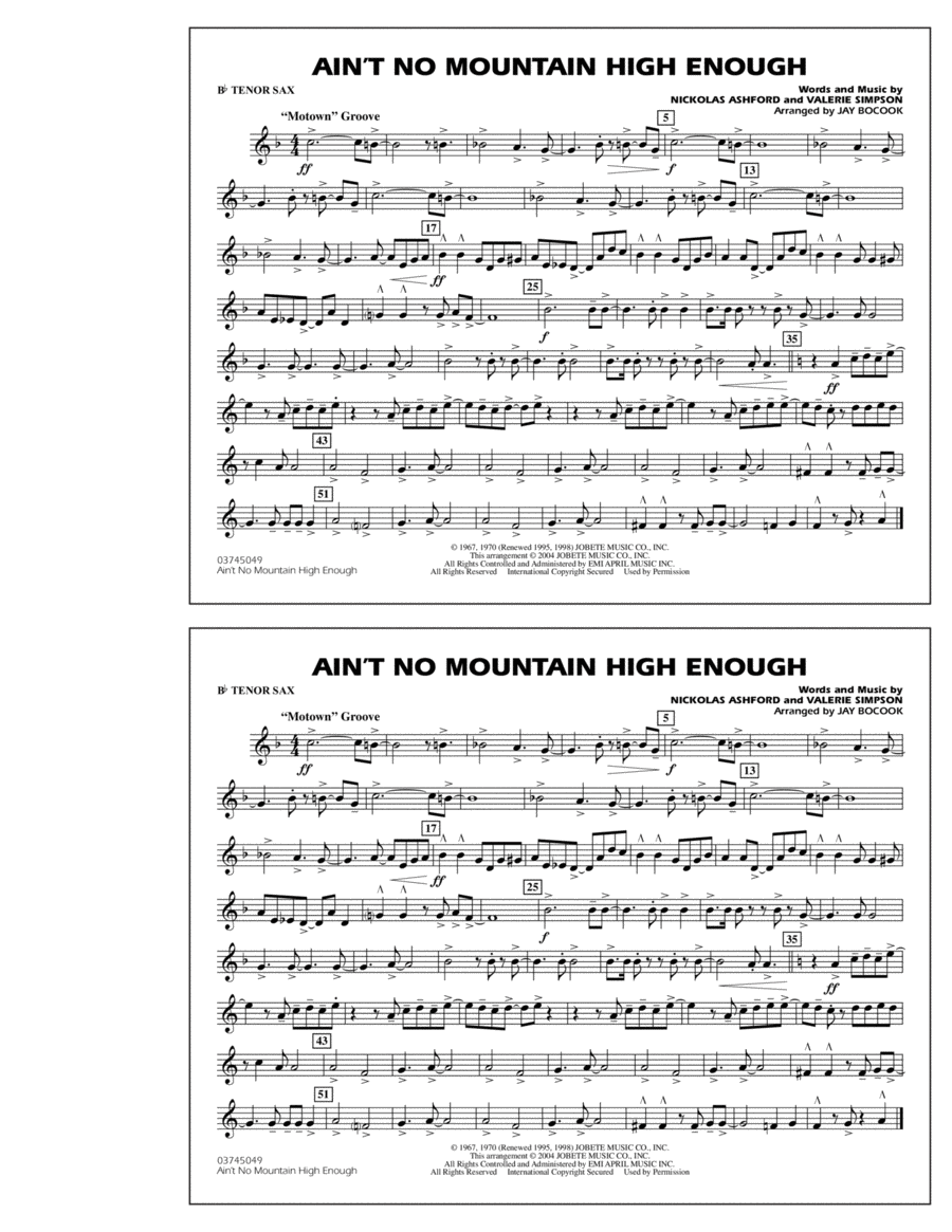 Ain't No Mountain High Enough - Bb Tenor Sax
