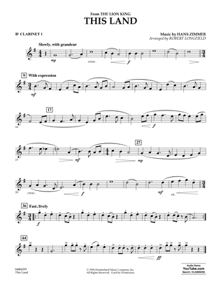 Book cover for This Land (from The Lion King) (arr. Robert Longfield) - Bb Clarinet 1