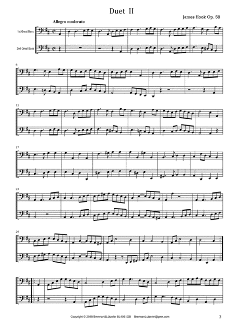 James Hook, 6 Duetts op. 58 arranged for 2 Great Bass Recorders (score) Woodwind Duet scores gallery preview page 5