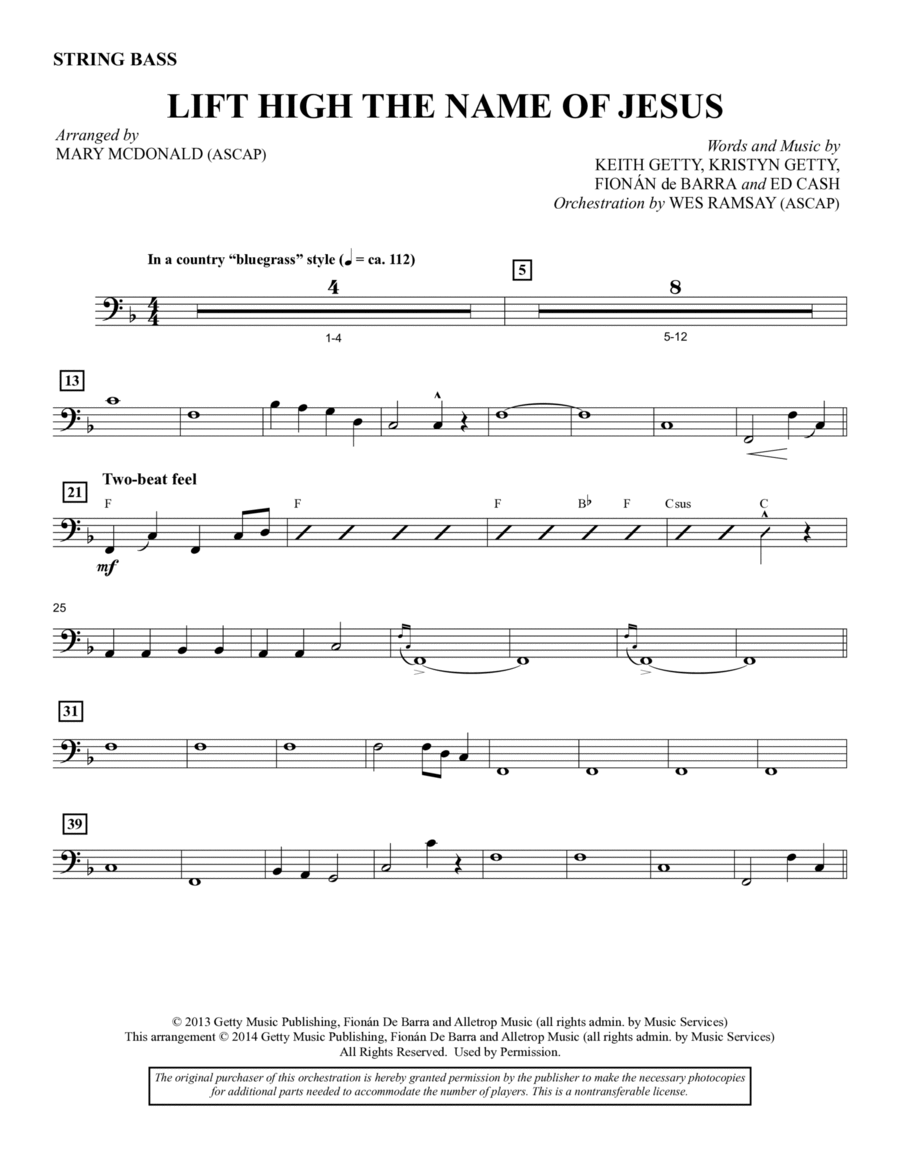 Lift High the Name of Jesus - String Bass Choir scores gallery preview page 1