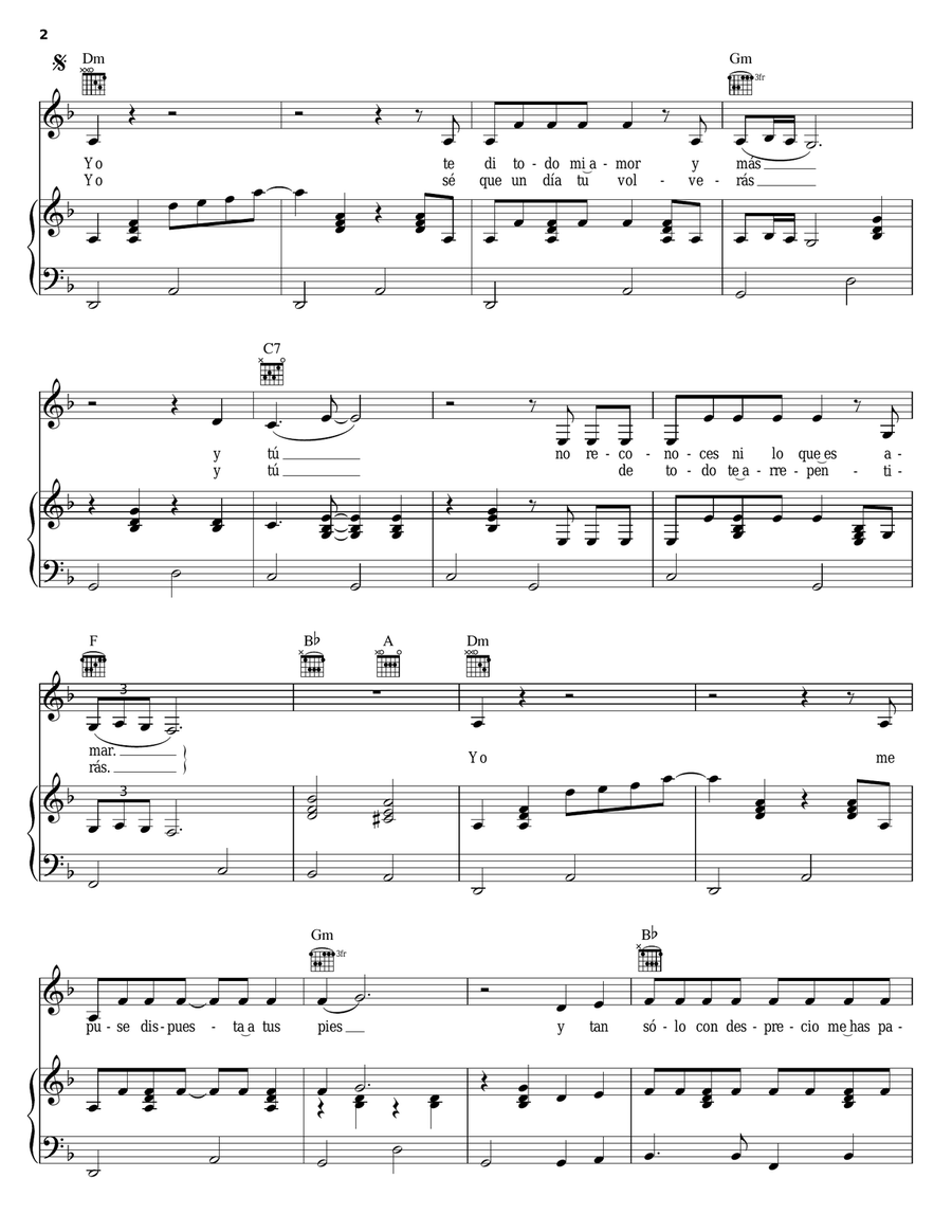 Si Una Vez Piano, Vocal, Guitar scores gallery preview page 2
