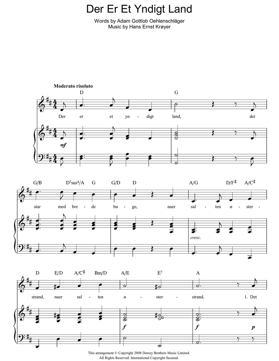 Der Er Et Yndigt Land (Danish National Anthem) Piano, Vocal, Guitar scores gallery preview page 1