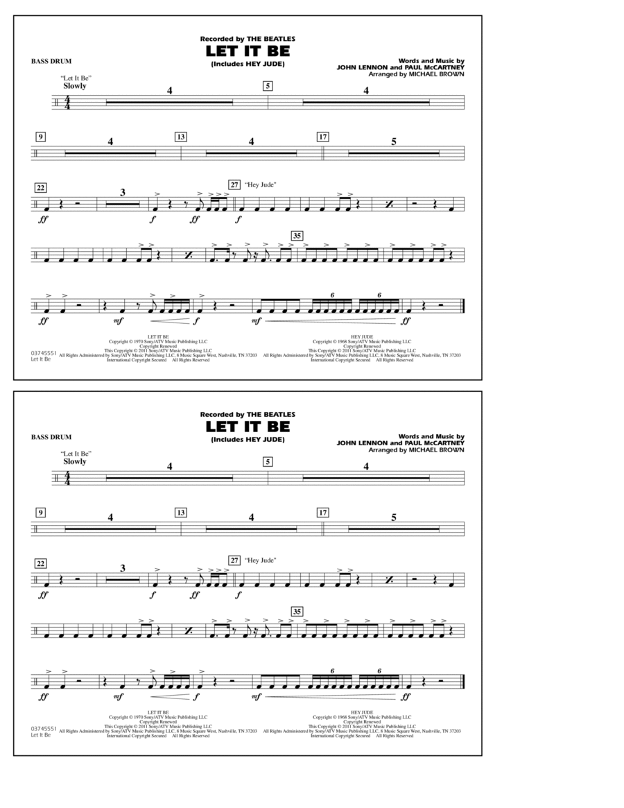 Let It Be - Bass Drum Let It Be - Bass Drum Marching Band scores gallery preview page 1