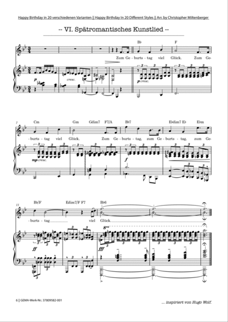 Happy Birthday Variations in 20 different styles Piano, Vocal scores gallery preview page 6