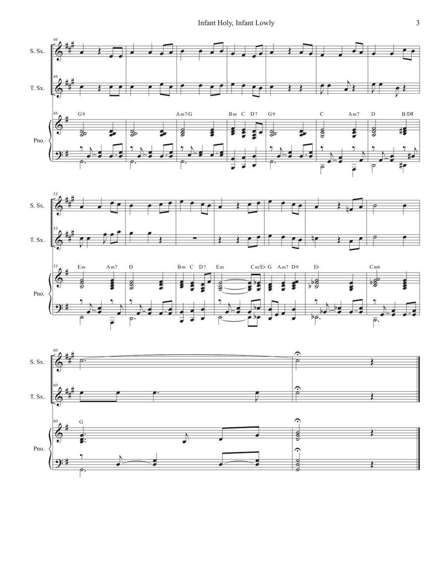 Infant Holy, Infant Lowly (Duet for Soprano and Tenor Saxophone) Woodwind Duet scores gallery preview page 3