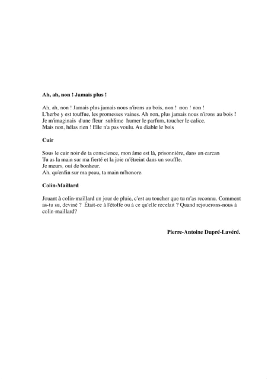 Jean-Thierry Boisseau: Trois Épigrammes de Pierre-Antoine Dupré-Lavaré for baritone, soprano saxopho Small Ensemble scores gallery preview page 2