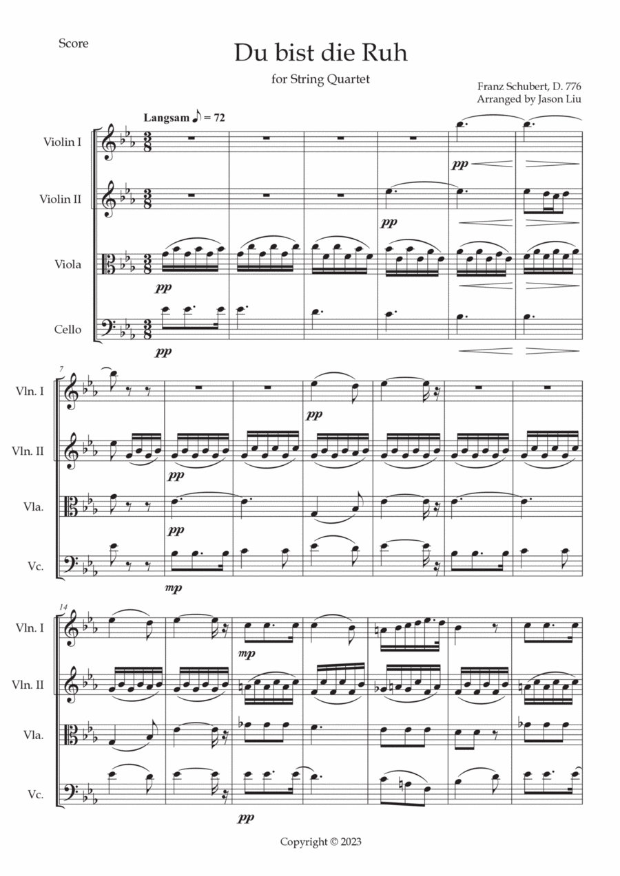 Du bist die Ruh String Quartet scores gallery preview page 1