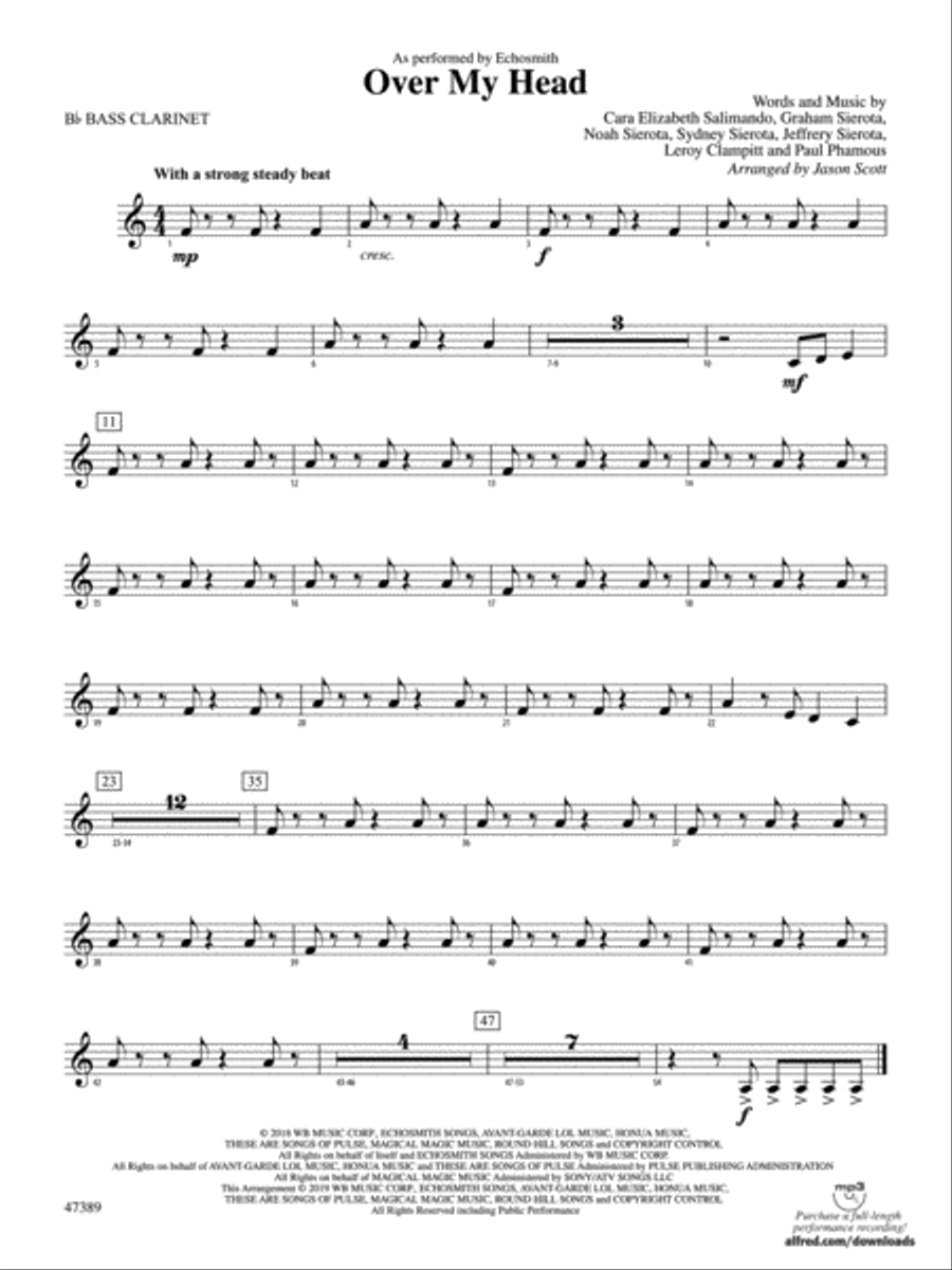 Over My Head: B-flat Bass Clarinet Concert Band scores gallery preview page 1