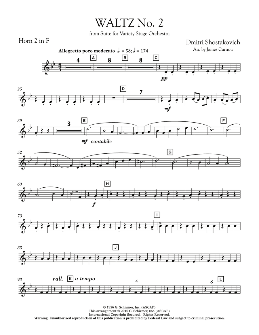 Waltz No. 2 (from Suite For Variety Stage Orchestra) - F Horn 2