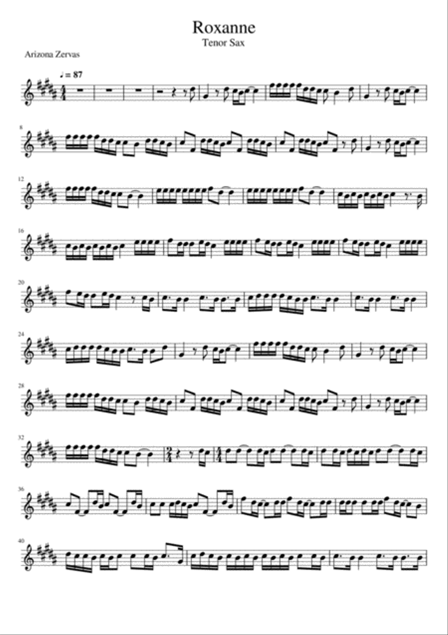 Roxanne Roxanne Tenor Saxophone scores gallery preview page 1