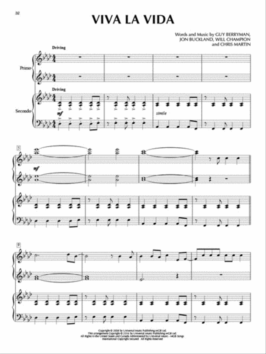 Coldplay 1 Piano, 4-Hands scores gallery preview page 2